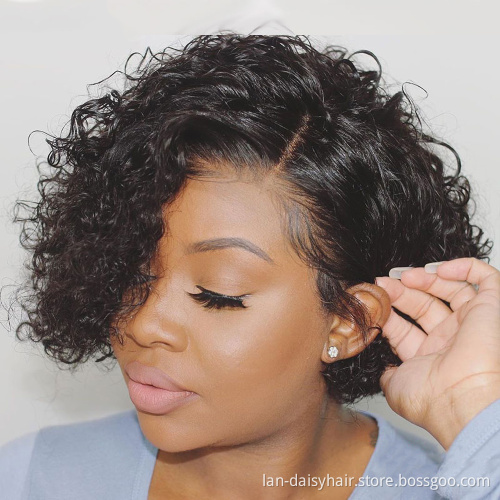 Afro Curly Wigs Natural black 130% Density Remy Human Hair For Black Women wholesale short none lace  bob wig